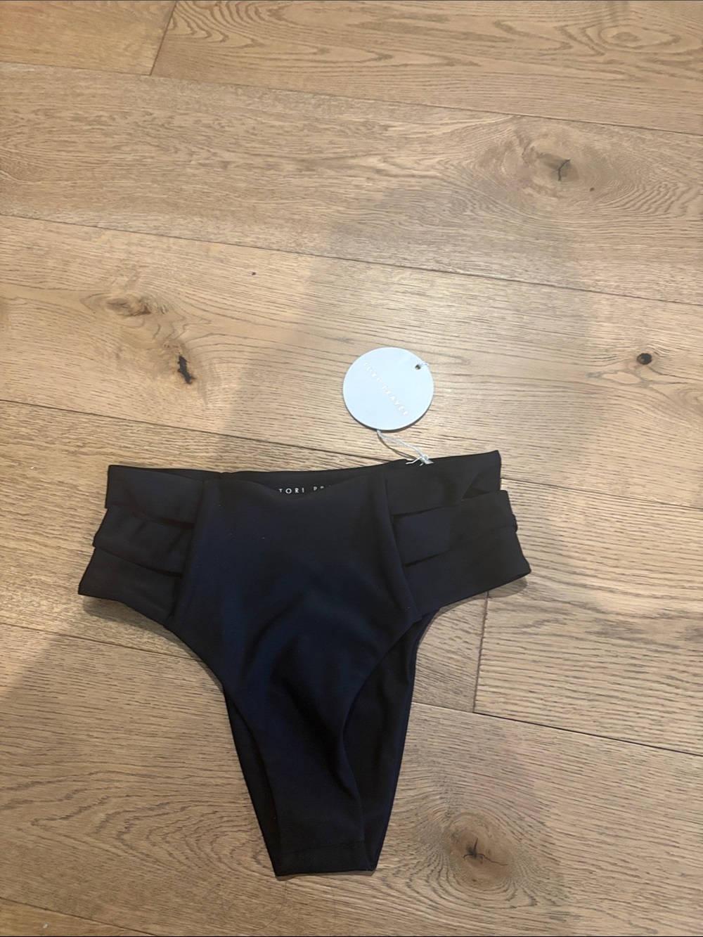 Tori Praver Black High-Waist Bikini Bottoms with Side Banding